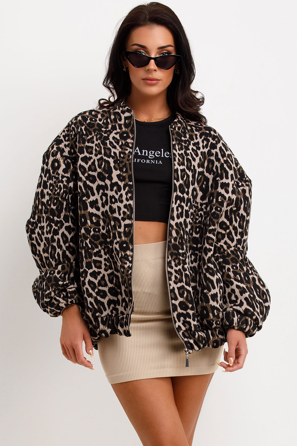 Leopar Desenli Oversize Bomber Ceket Zalle