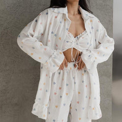 Pamuklu Uzun Kollu Kalpli Pijama Takımı