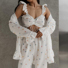 Pamuklu Uzun Kollu Kalpli Pijama Takımı