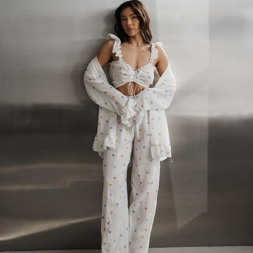 Pamuklu Uzun Kollu Kalpli Pijama Takımı