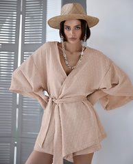 Cotton V Neck Long Sleeve Shorts Pajama Set