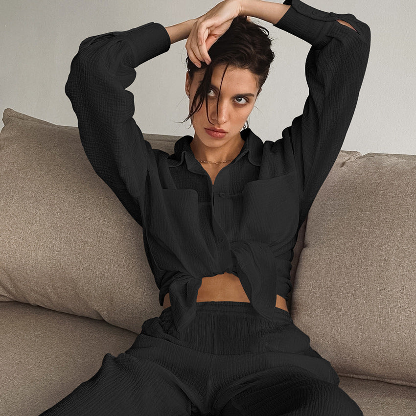 Pamuklu Fransız Tarzı Uzun Kollu Pijama Takımı