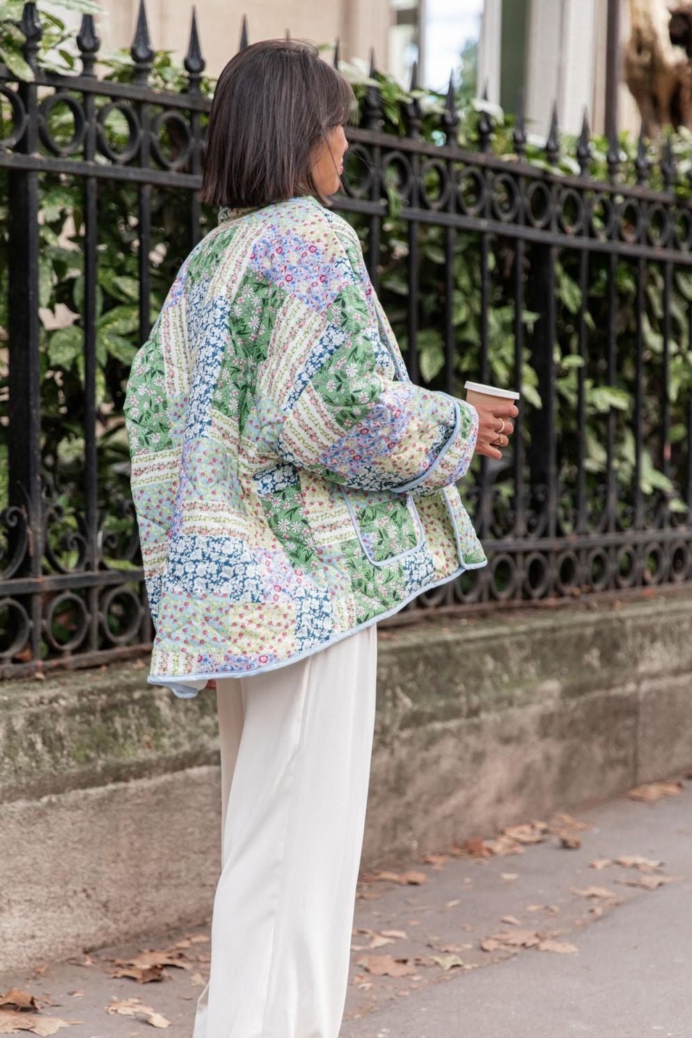 Yeşil Patchwork Desenli Oversize Kapitone Ceket Zalle