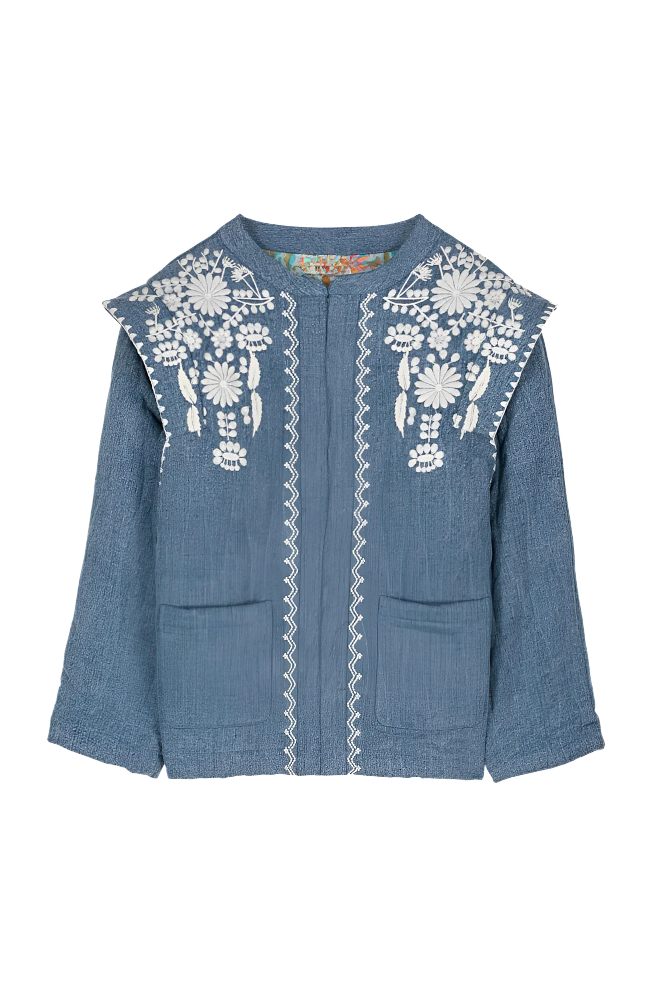 Mavi Nakış Detaylı Oversize Denim Ceket Zalle